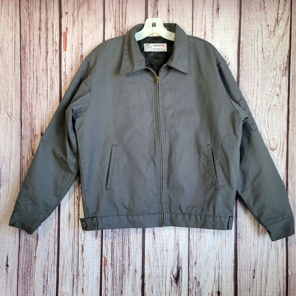 aramark Medium Jacket Quilt-Lined Work Gray Full Zip Mens Polyester Cotton